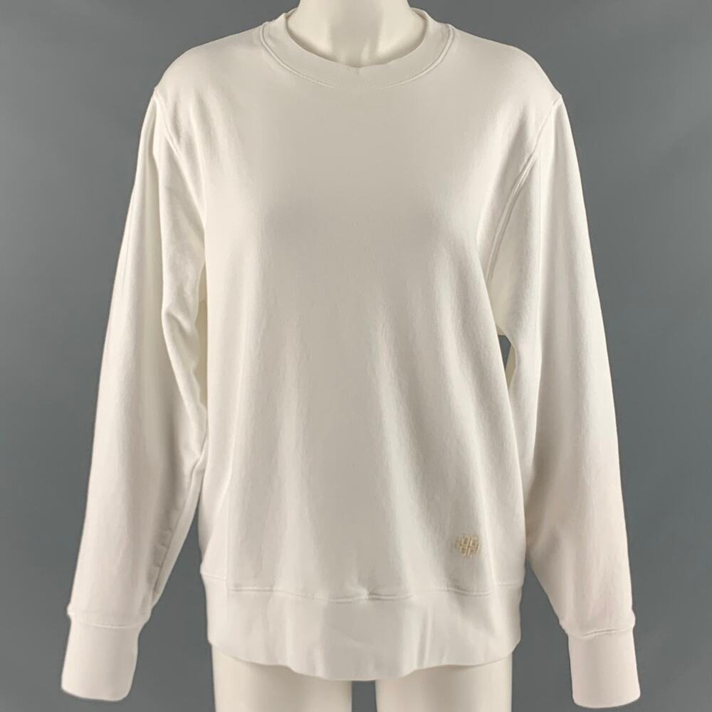 TORY BURCH Size S White Cotton Crew-Neck Sweatshirt